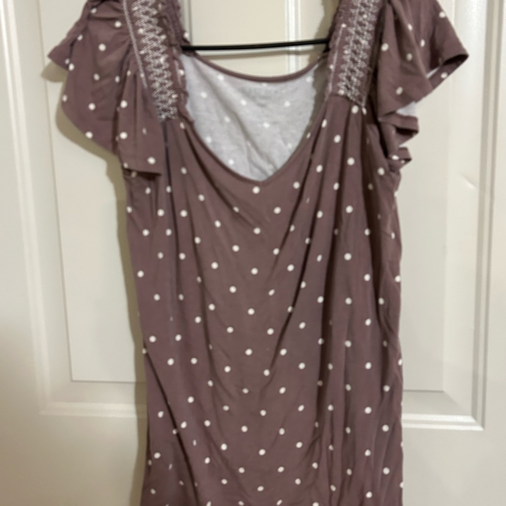 Torrid Taupe and White Polka Dot Knit Top